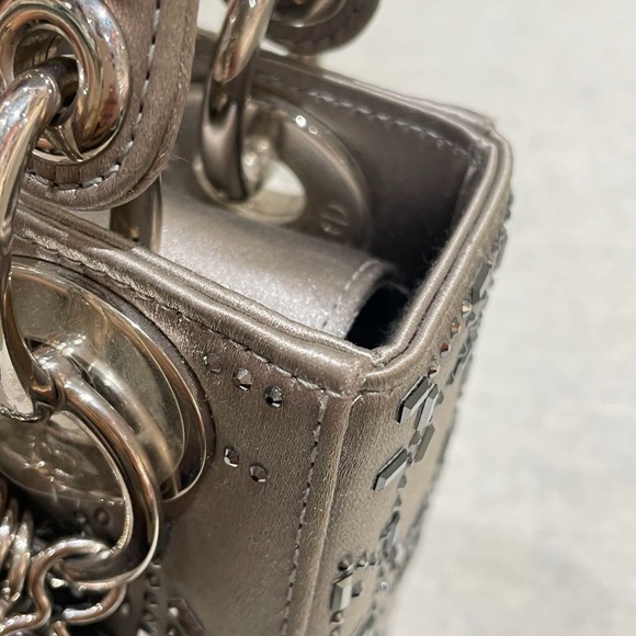 Dior Satin crystal cannage mini lady Dior gray Handbag - Picture 5 of 6